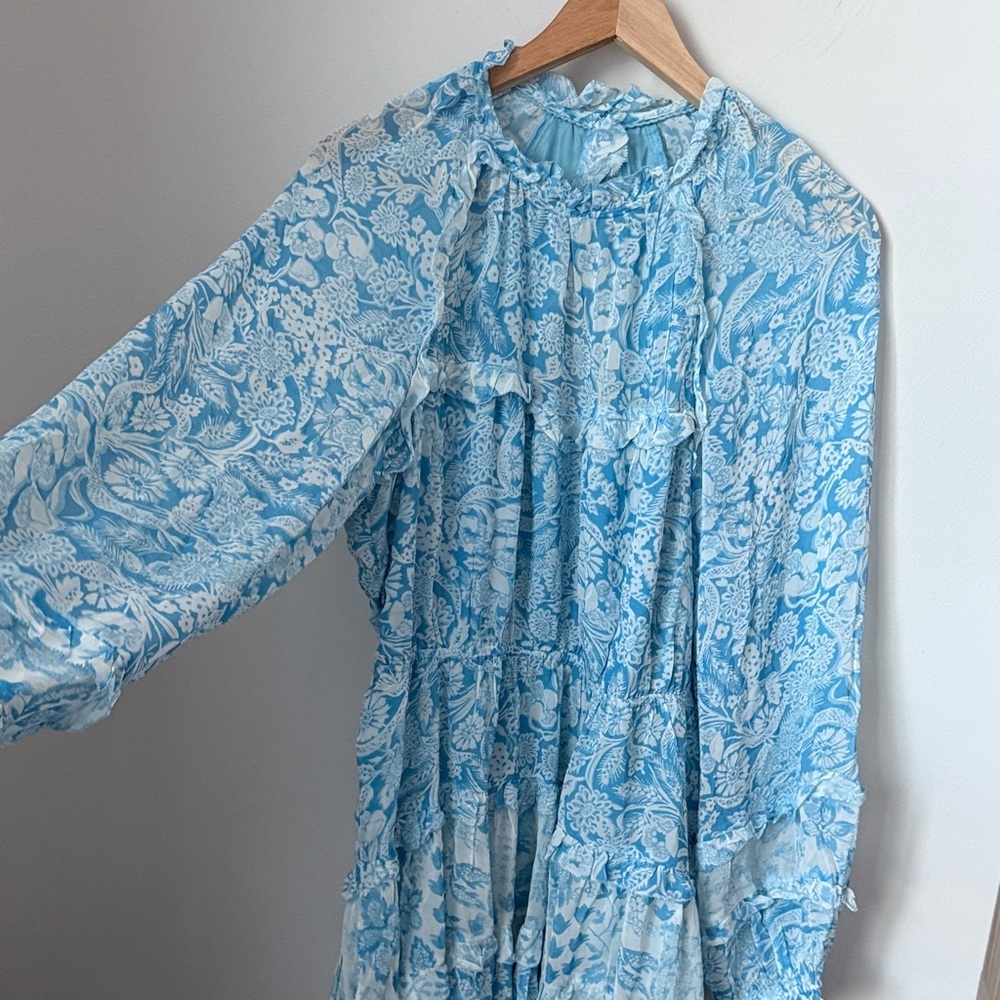Anthropologie Long-Sleeve Backless Sheer Ruffle Mini Dress , Size L - Picture 3 of 13